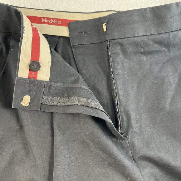 Max Mara Studio Sz 12 Cotton Cropped Trousers Pants Black Pleated Front Italy - Picture 8 of 16